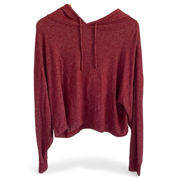 Zella Tops - Zella Cropped Boxy Hoodie Red Wine-Burgundy Sweater Medium